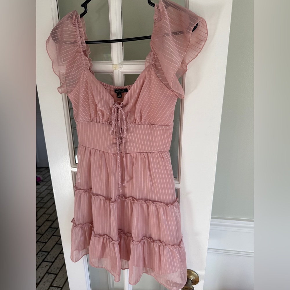 Pink Ruffled Mini Dress off the shoulder sz small - Picture 3 of 4